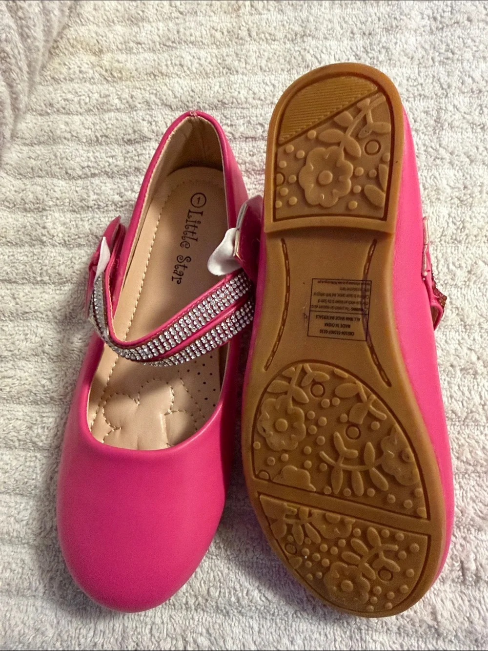 Girls' Bright Pink Sparkle Strap Dress Shoes